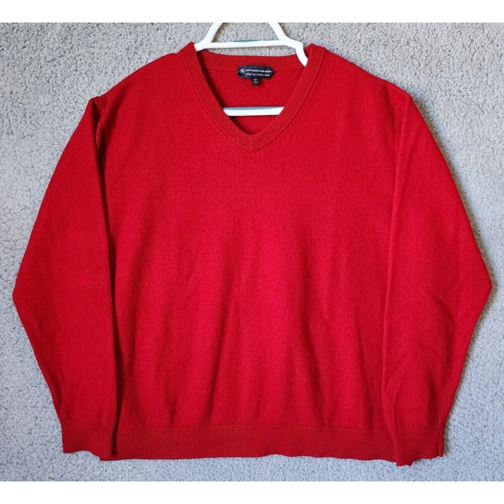 Hart Schaffner Marx Red Fine Merino Wool V-Neck Long Sleeve‎ Sweater Size XXL